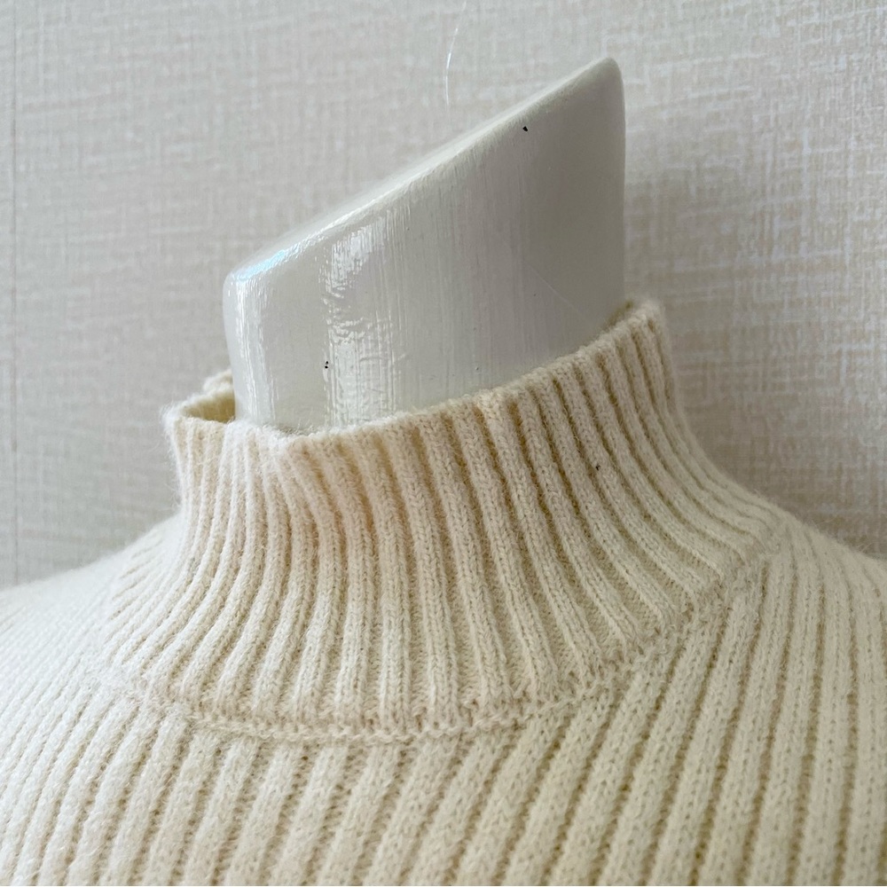 Jon & Anna Ribbed Boxy Sweater with Mock Neck, Cream with Black Trim, La… - Picture 5 of 9